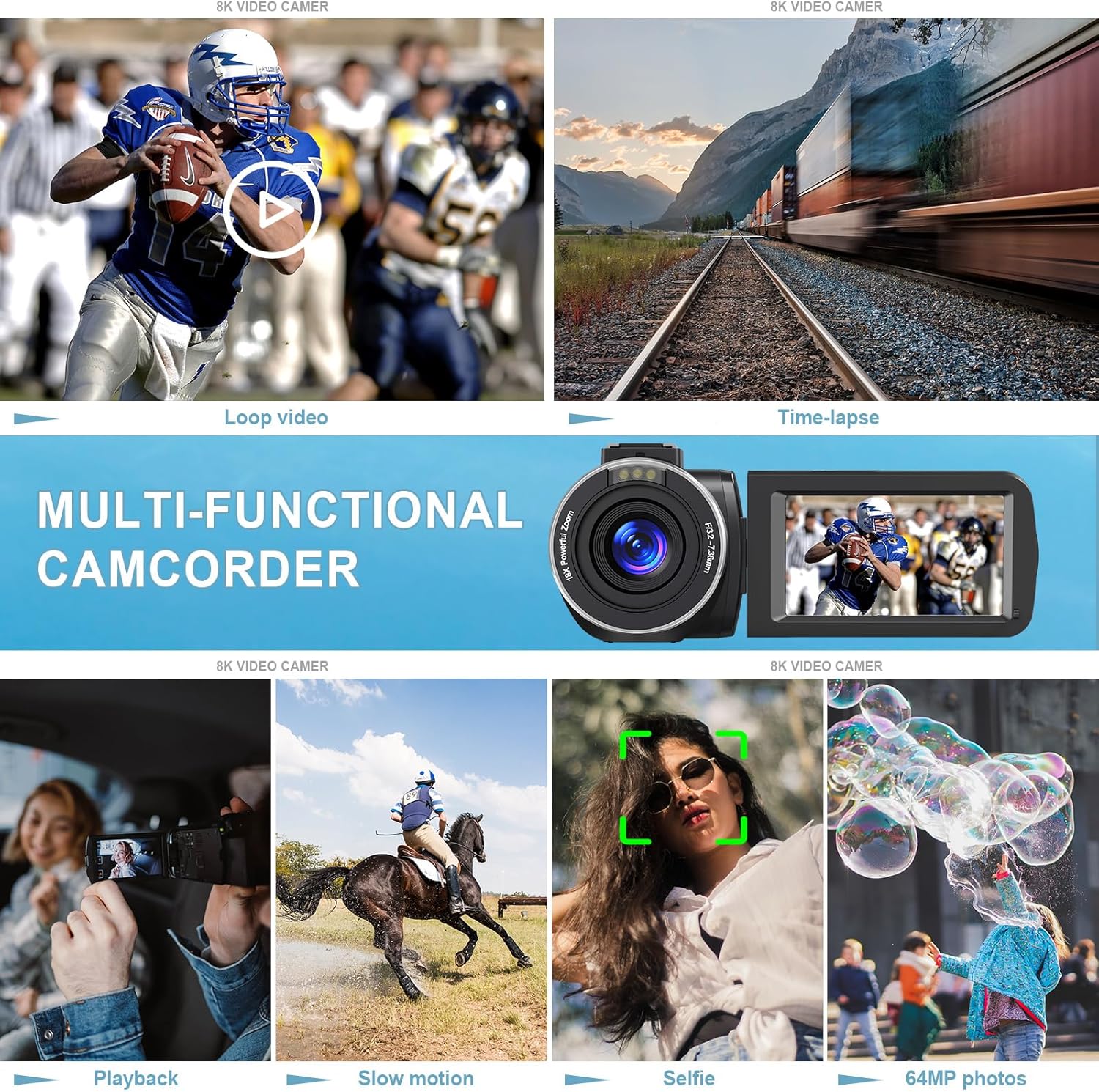 Videocamera 8K 64MP Per Vlogging – Visione Notturna, WiFi, Telecomando 2.4G E 2 Batterie + SD Card 64GB